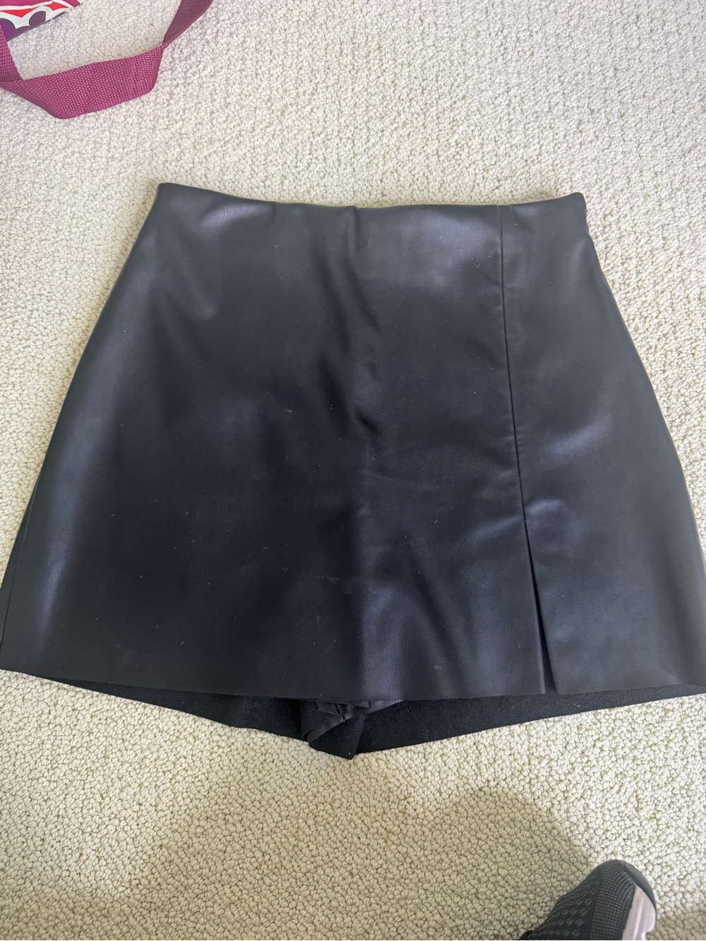 Zara Black Faux Leather Skort with A-Line Front